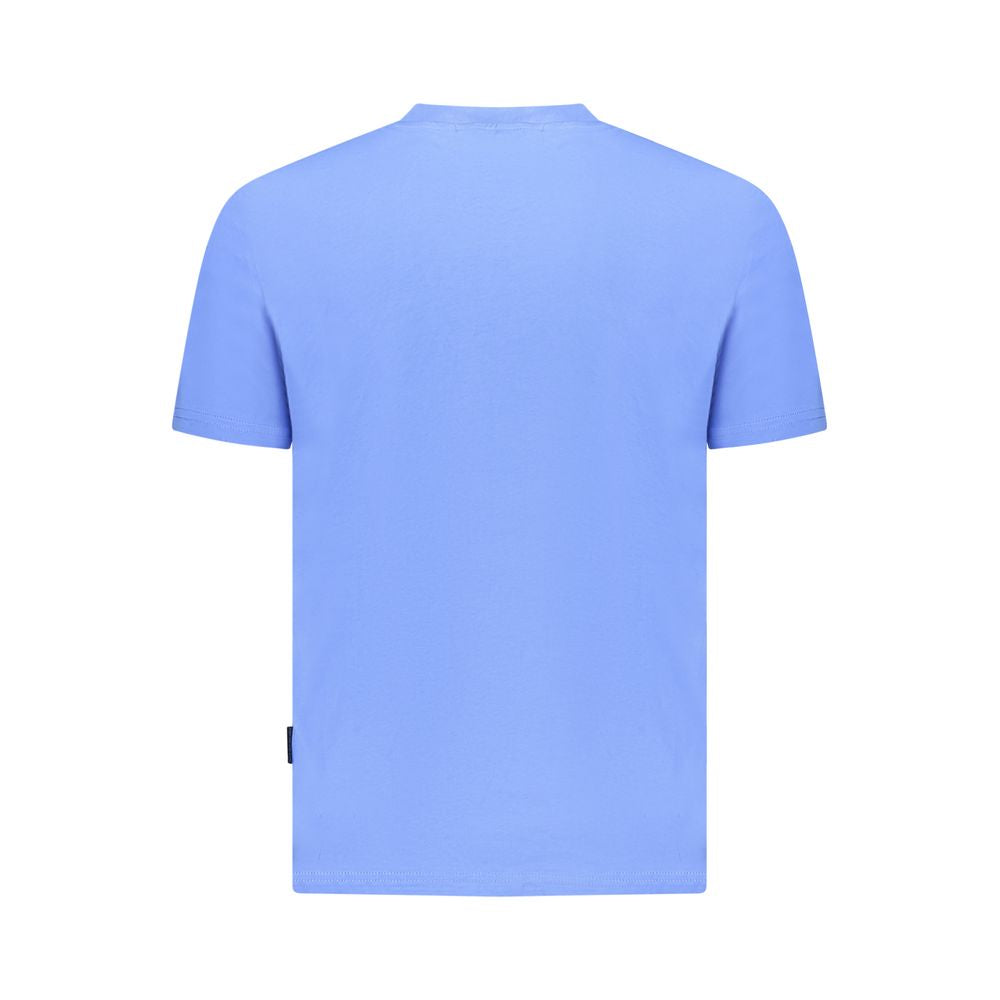 Back view of Napapijri blue cotton men's T-shirt, sustainable and stylish with bold branding, crafted from organic cotton.