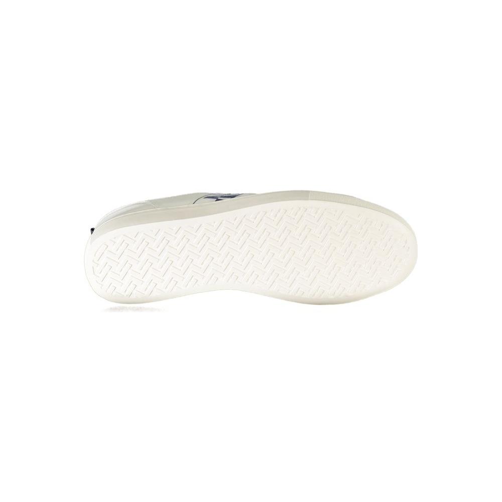 Underside view of Napapijri white leather men's sneaker with textured sole design, showcasing durability and style.