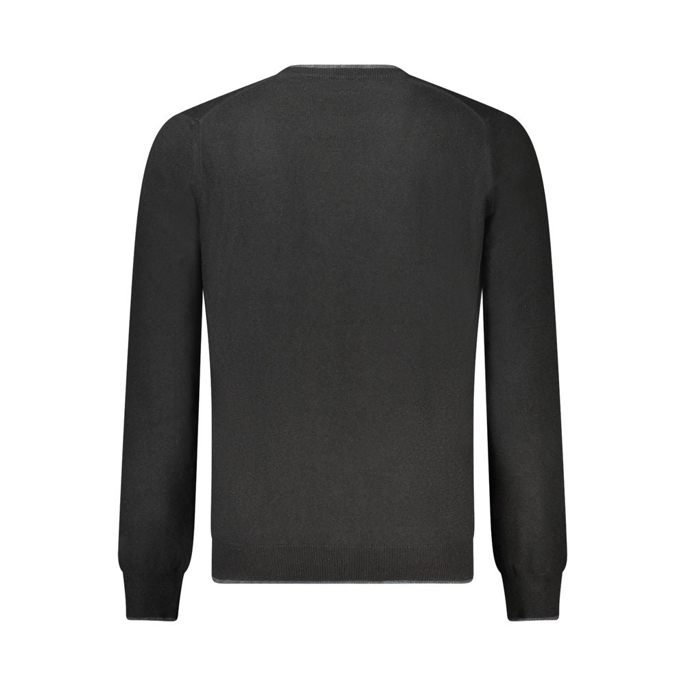 Back view of North Sails black wool men's sweater with cashmere, showcasing long sleeves and sleek design.