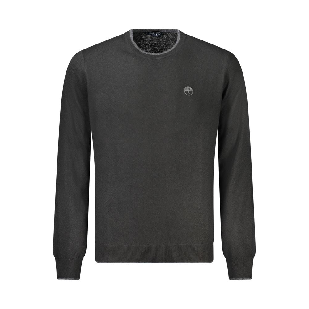 North Sails black wool men's sweater with long sleeves, crew neck, and embroidered logo, featuring luxurious cashmere blend for chic style.