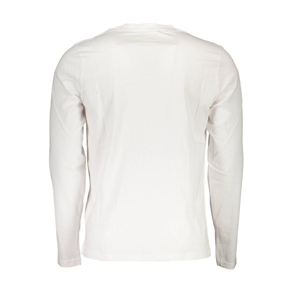 Back view of North Sails white cotton men's long sleeve T-shirt showcasing premium fabric and logo design.
