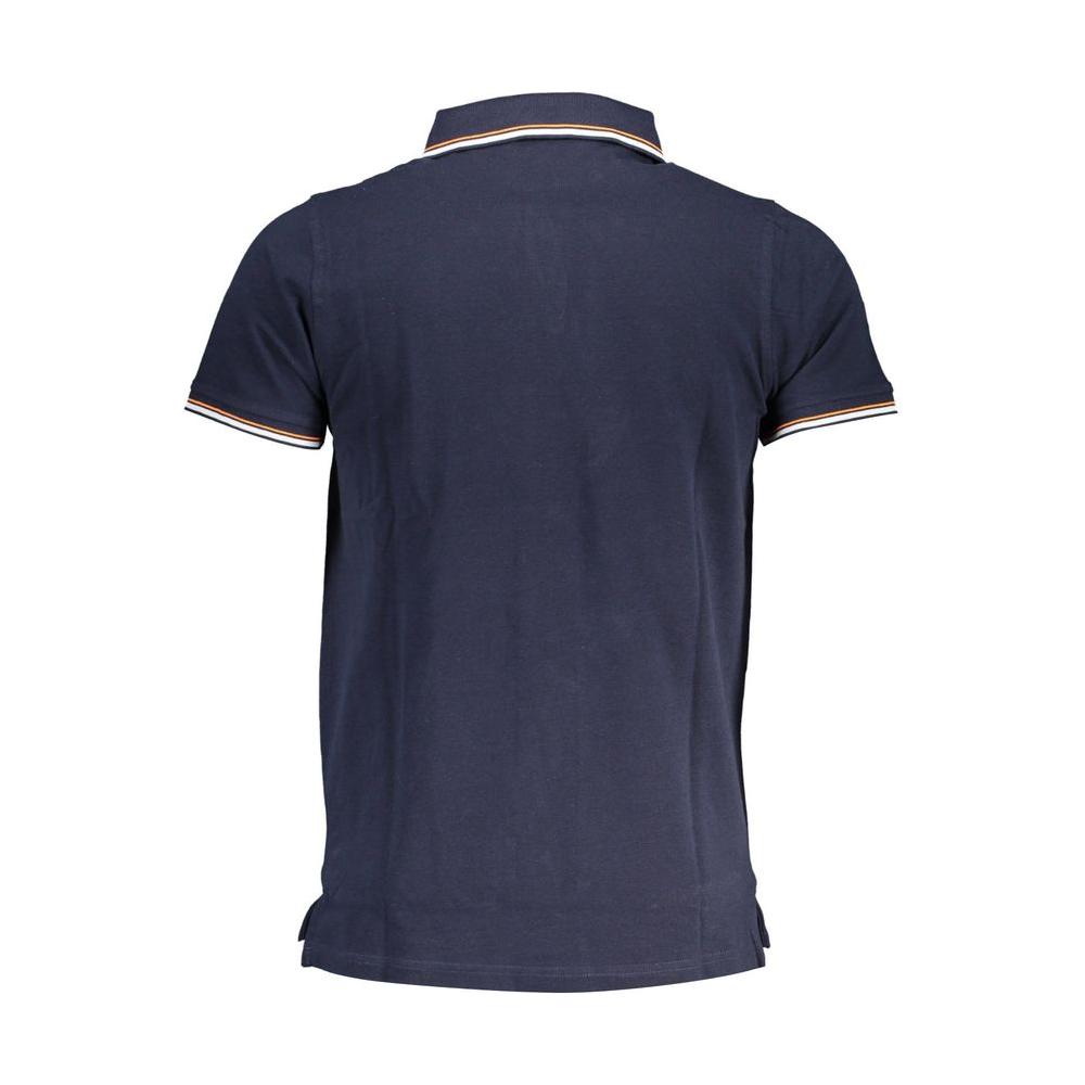 Back view of Norway 1963 blue cotton men's polo shirt with contrasting details on collar and sleeves.