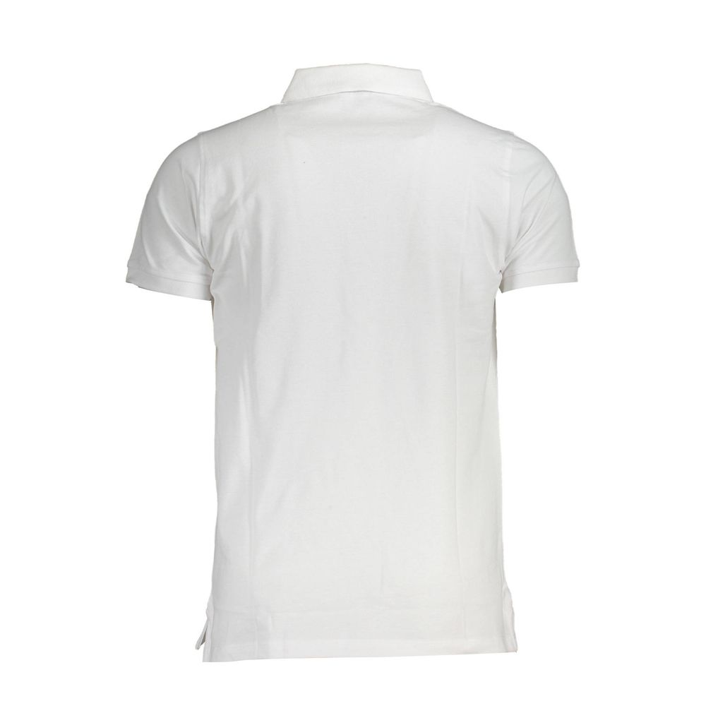 Back view of Norway 1963 white cotton men’s polo shirt, showcasing short sleeves and classic collar design.