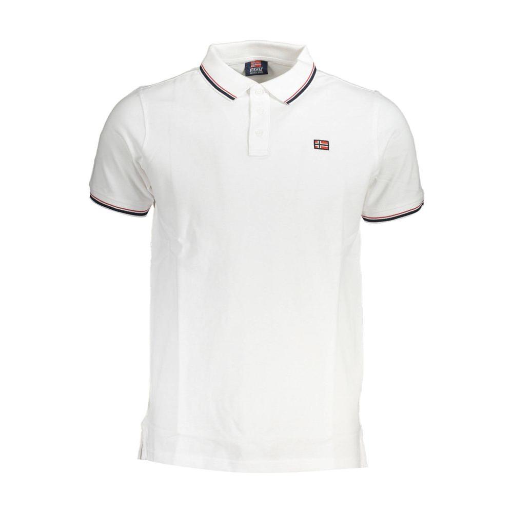 White cotton Norway 1963 men's polo shirt with short sleeves and logo, featuring classic style and modern flair for versatile fashion.