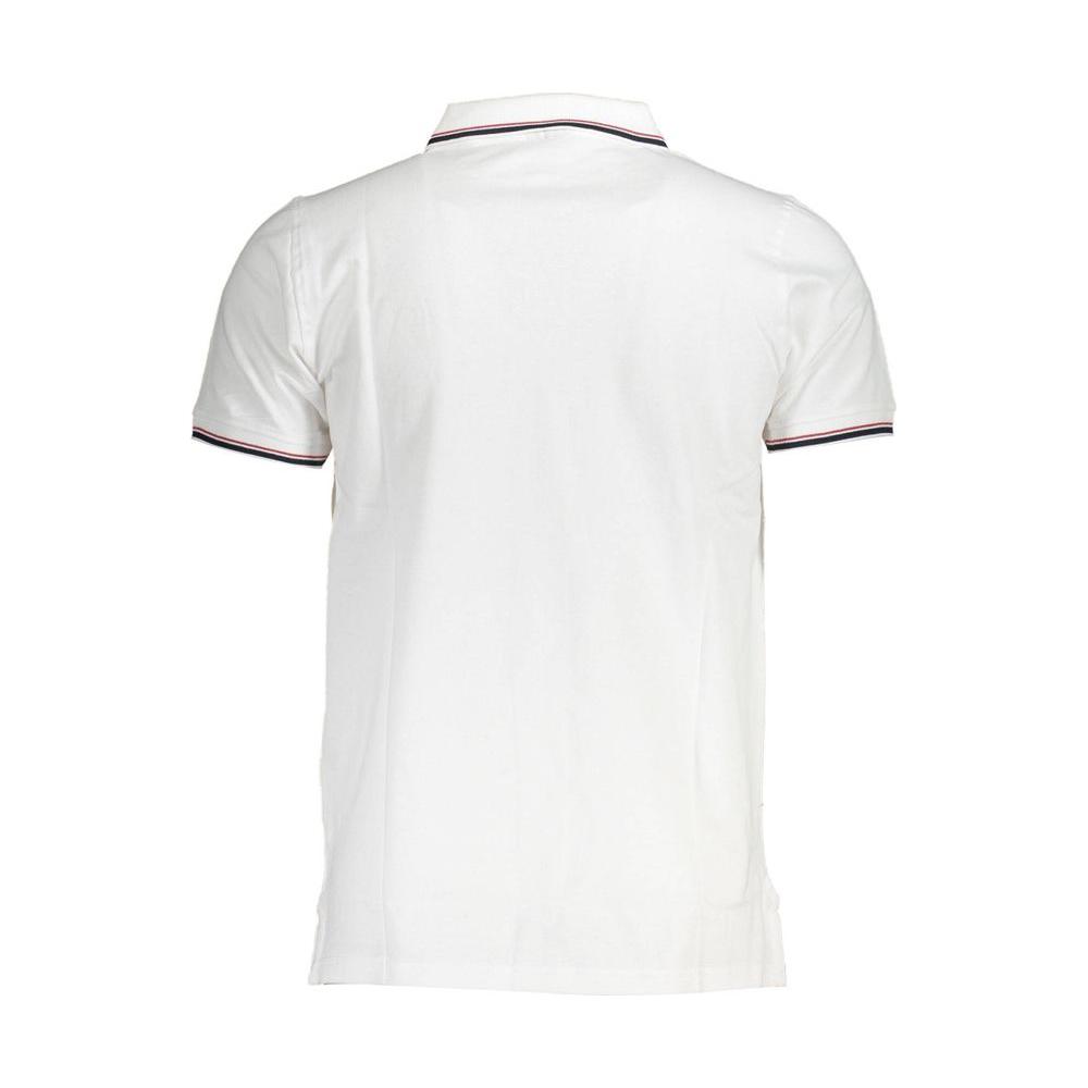 Back view of Norway 1963 white cotton men's polo shirt with short sleeves and contrasting trim.