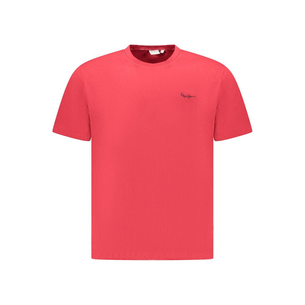 Pepe Jeans red cotton men's T-shirt with crew neck and embroidered logo.