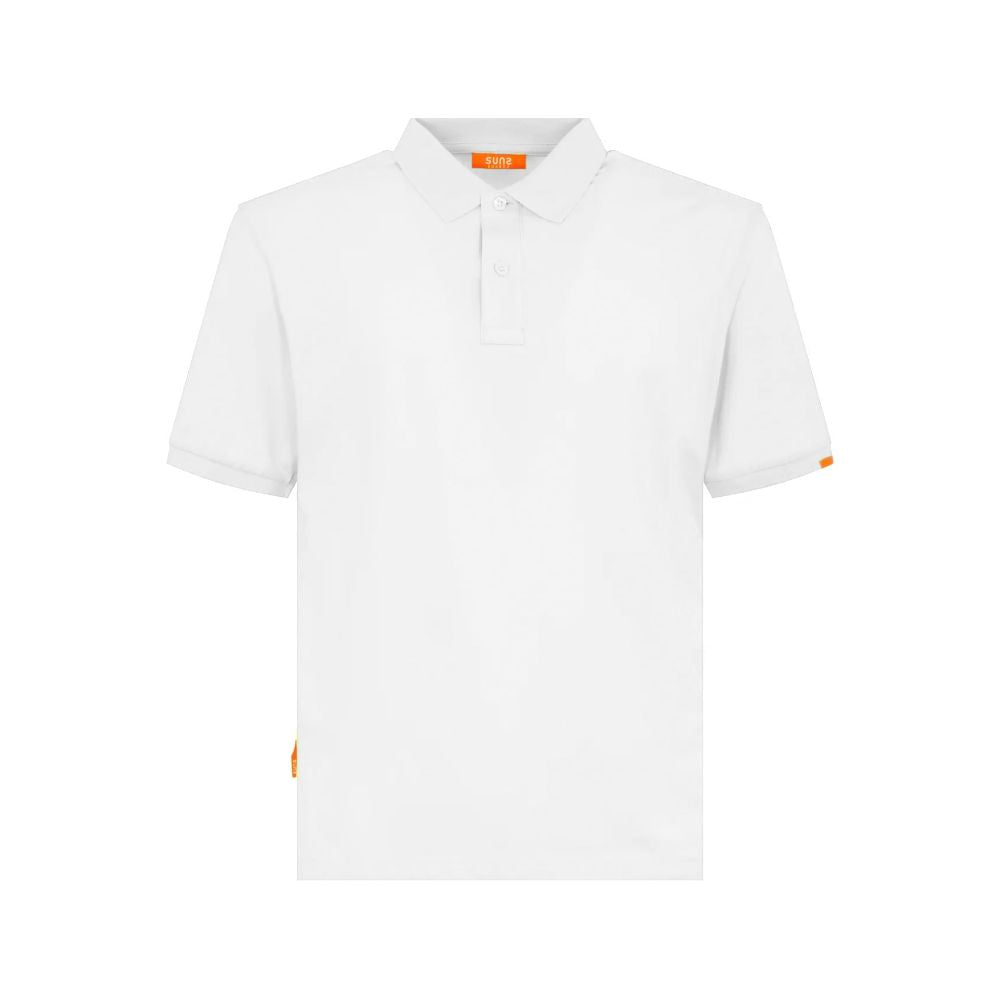 Suns white cotton polo shirt with short sleeves and button placket, ideal for casual and formal outfits.