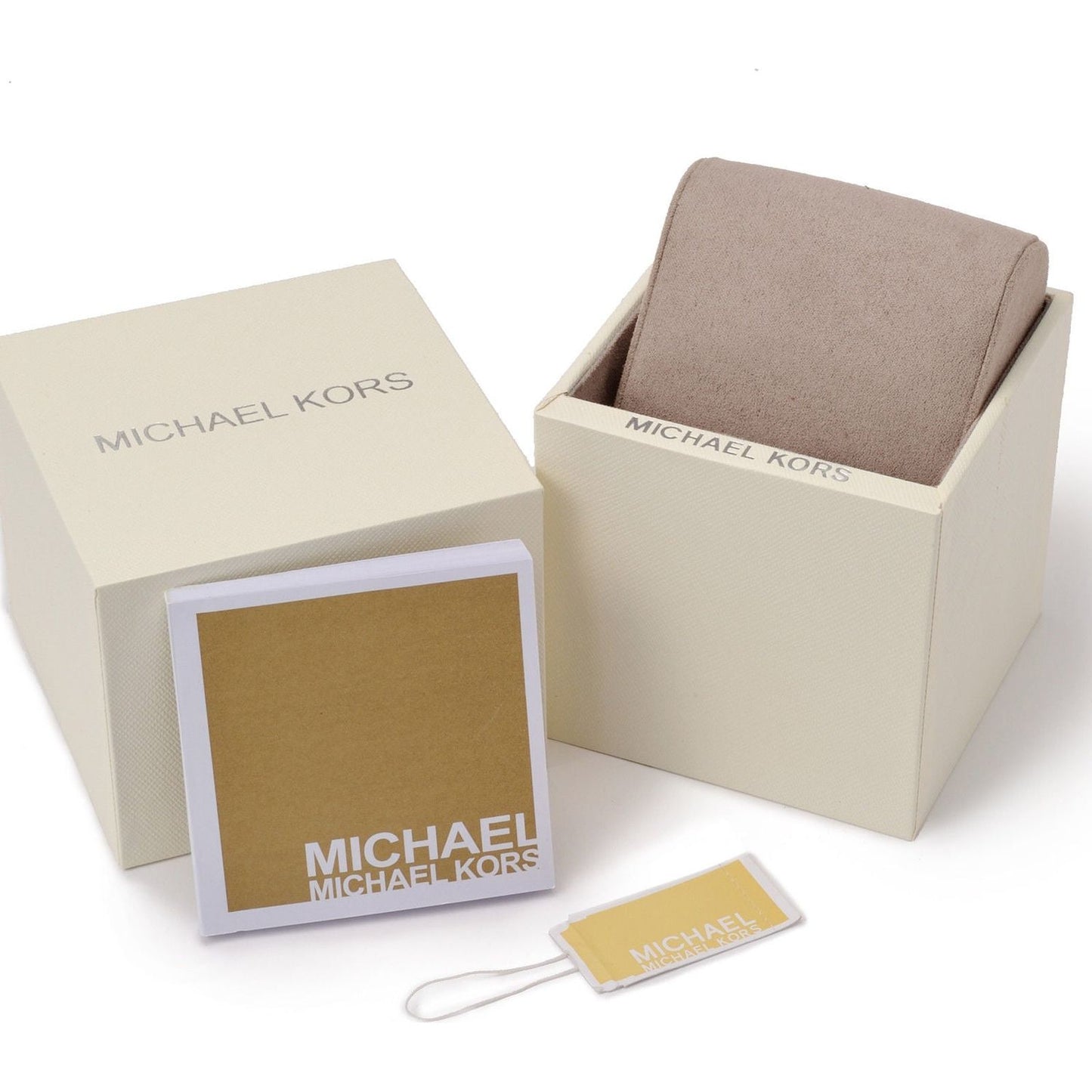 Michael Kors watch packaging with box, cushion, and tag for model MK5353.