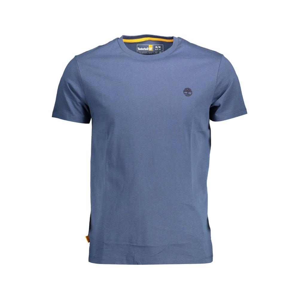Timberland Blue Organic Cotton Men's T-Shirt with Iconic Logo and Slim Fit for Casual Wear