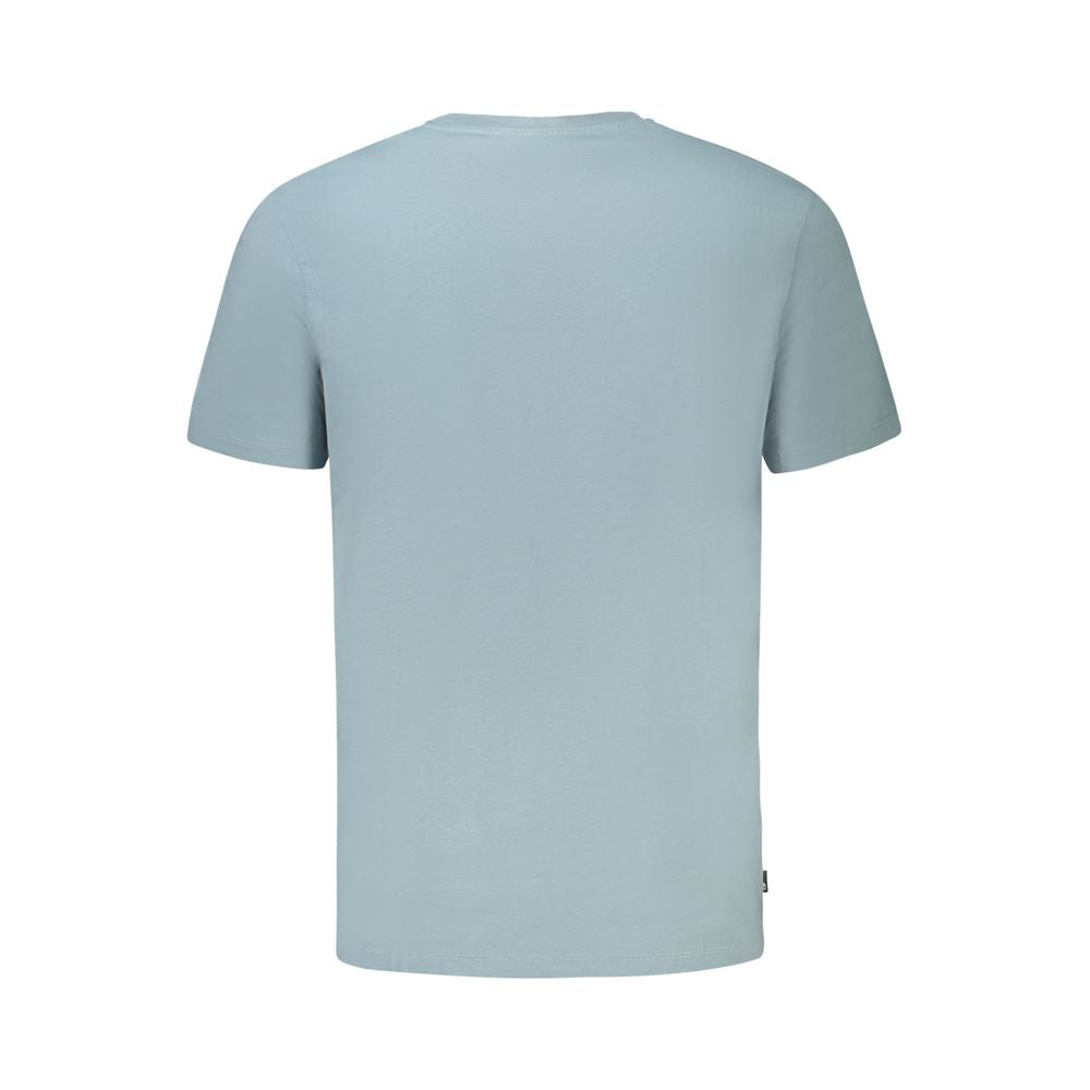 Back view of Timberland light blue organic cotton men's t-shirt, showcasing eco-friendly material and sleek design.