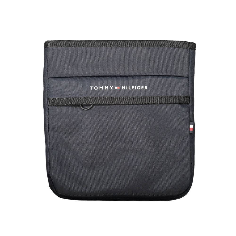 Tommy Hilfiger blue polyester men's shoulder bag with adjustable strap and pockets for style and organization.
