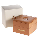TRUSSARDI MOD. SMALL wristwatch packaging box in brown and white, featuring quartz movement, ideal for ladies, silver mineral dial.