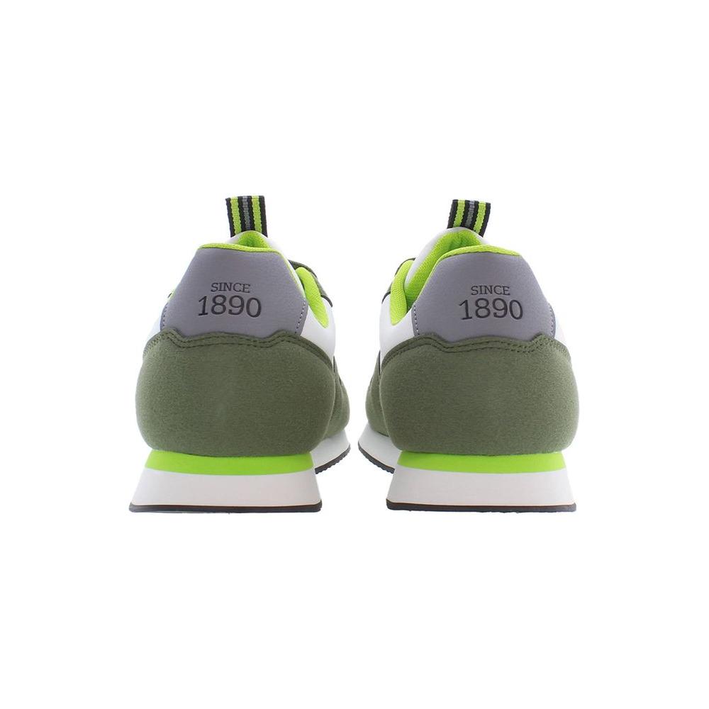 Rear view of U.S. POLO ASSN. green men's sneakers, showcasing the 'Since 1890' detail, emphasizing heritage and sporty style.