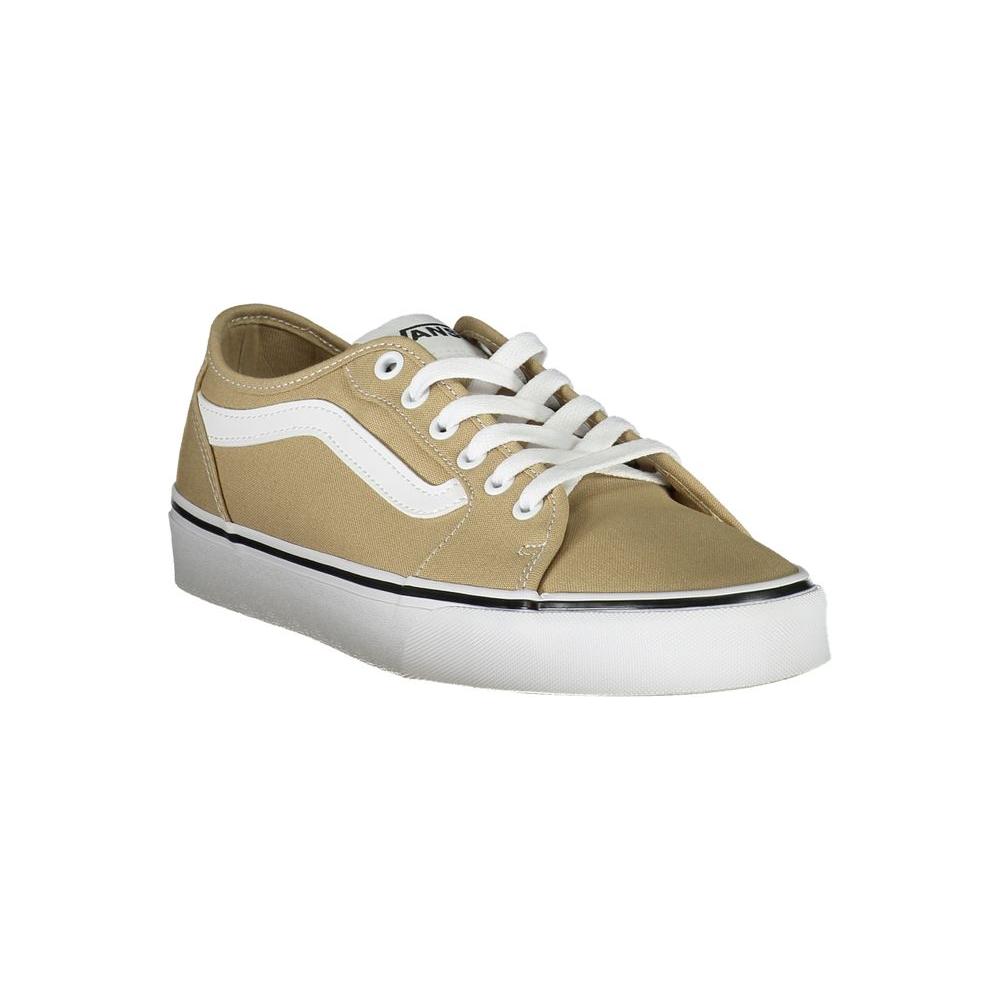 Vans beige polyester sneakers with laces, featuring contrast details and logo, ideal for sports footwear enthusiasts.