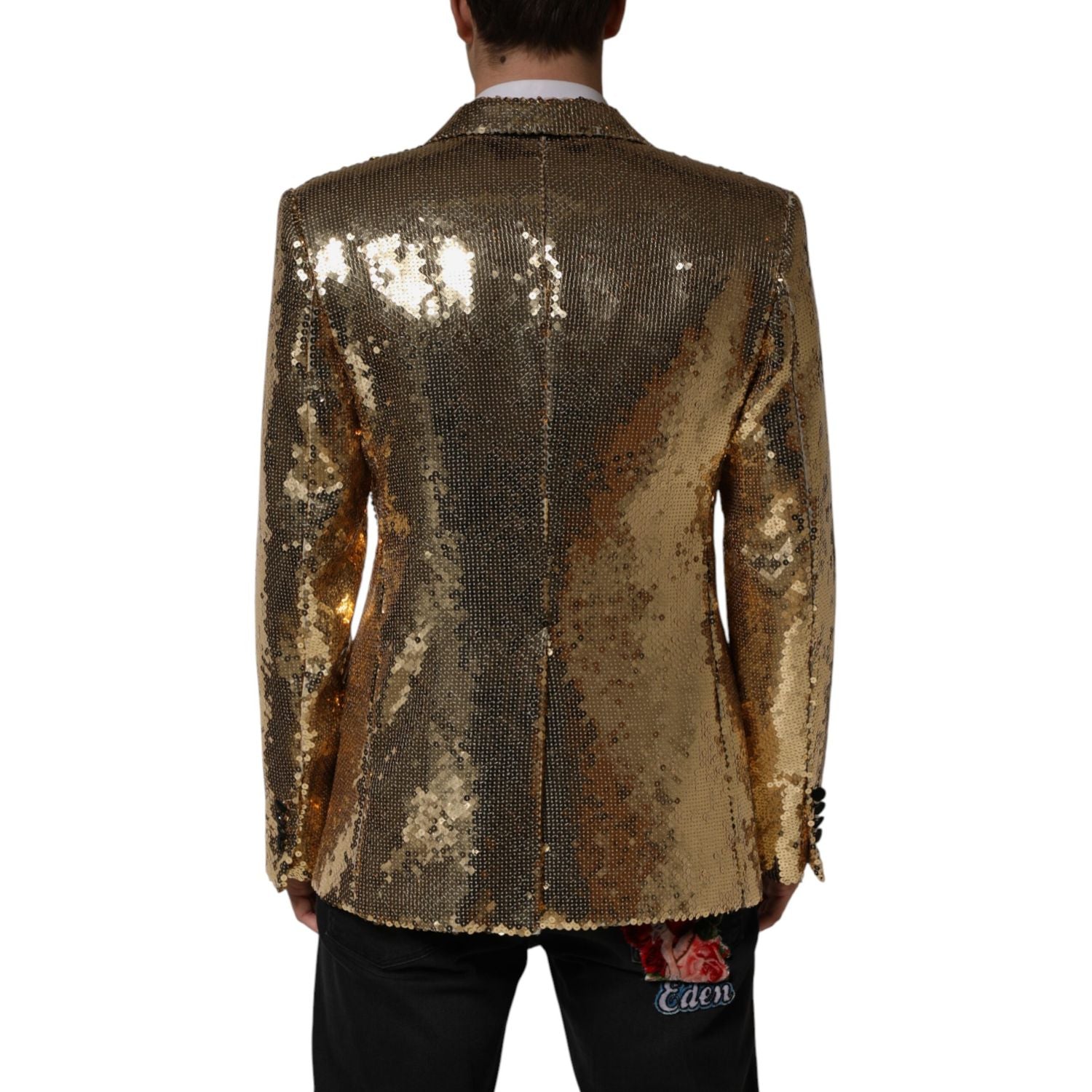 Dolce & Gabbana Gold Sequined Double Breasted Jacket Blazer