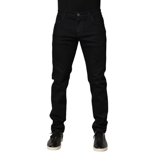 Dolce & Gabbana Black Floral Cotton Skinny Men Denim Jeans