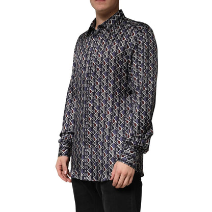 Dolce & Gabbana Multicolor Patterned Collared GOLD Men Dress Shirt