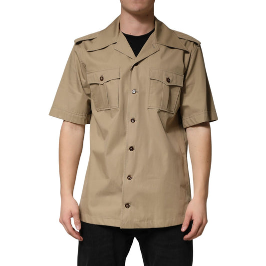 Dolce & Gabbana Brown Pin Up Short Sleeves Men Casual Shirt