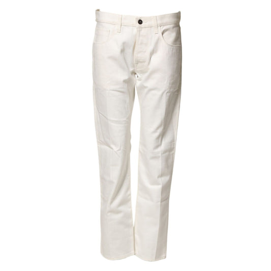 Fortela White Cotton Straight Denim Mid Waist Trouser Jeans