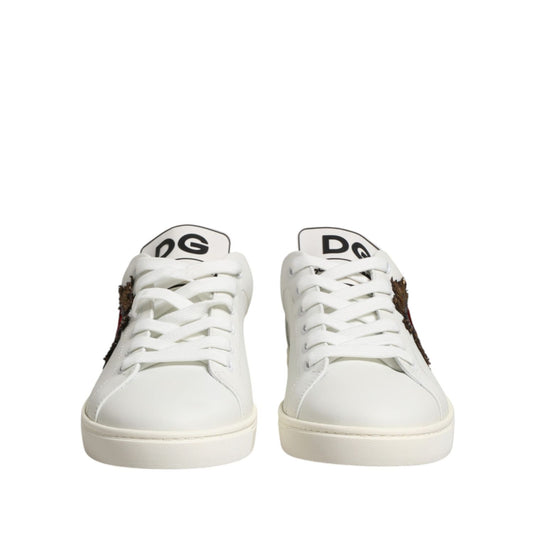 Dolce & Gabbana White Leather Sacred Heart Patch Sneakers Shoes