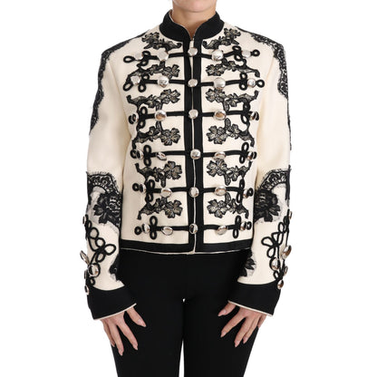 Dolce & Gabbana White Wool Black Floral Baroque Jacket