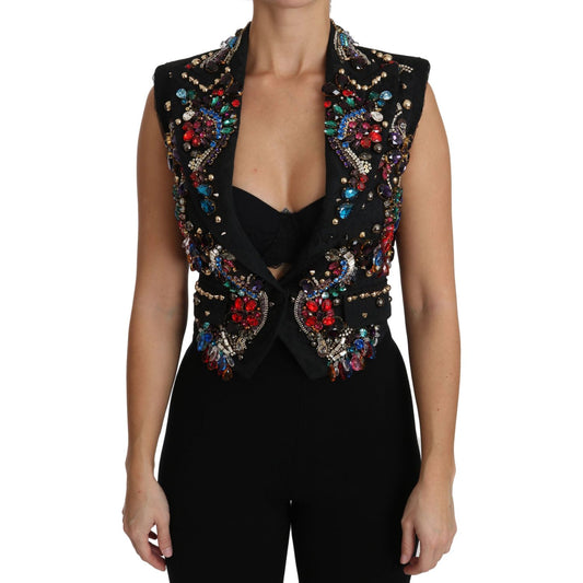 Dolce & Gabbana Black Crystal Sicily Vest Waistcoat JKT2410-36