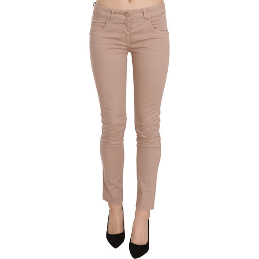 CRISTINAEFFE Brown Low Waist Slim Fit Skinny Cotton Pants