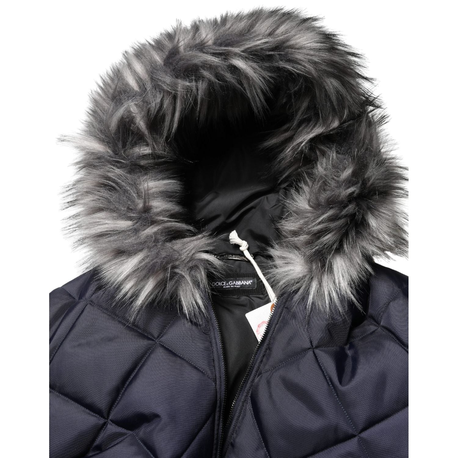 Dolce & Gabbana Black Quilted Fur Shearling Hooded  Jacket
