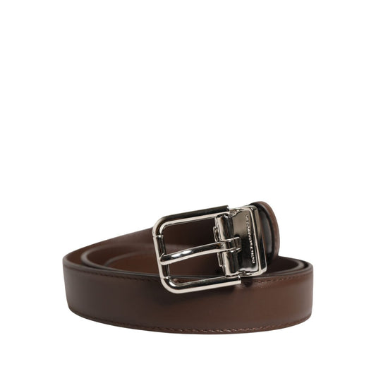 Dolce & Gabbana Belt Men Brown Classic Leather Metal Buckle Belt