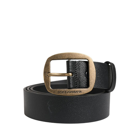Dolce & Gabbana Men Black Classic Leather Metal Buckle Belt
