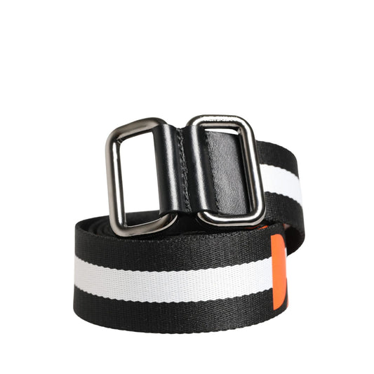 Dolce & Gabbana Men Black White Nylon Logo Metal Buckle Belt