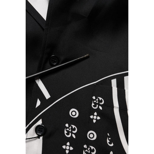 Dolce & Gabbana Black Silk Logo Print Short Sleeves Shirt