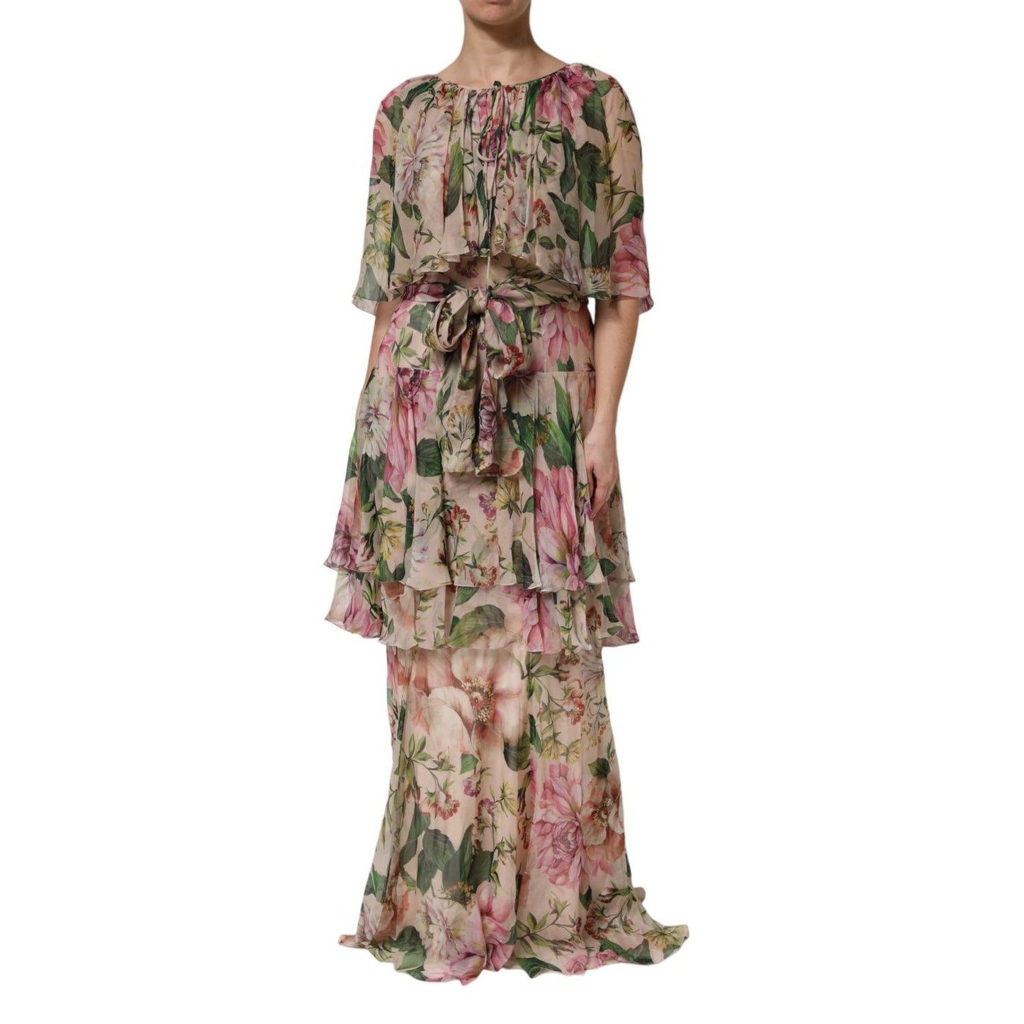 Dolce & Gabbana Multicolor Floral Silk Layered Maxi Dress
