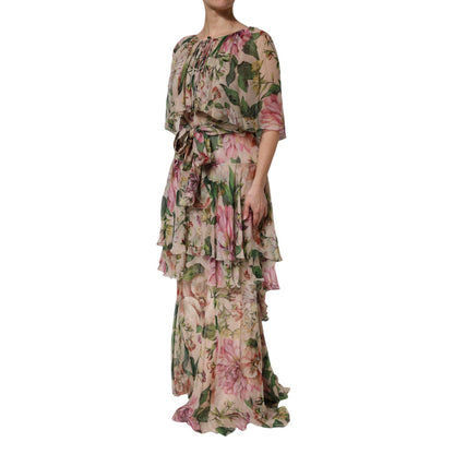 Dolce & Gabbana Multicolor Floral Silk Layered Maxi Dress