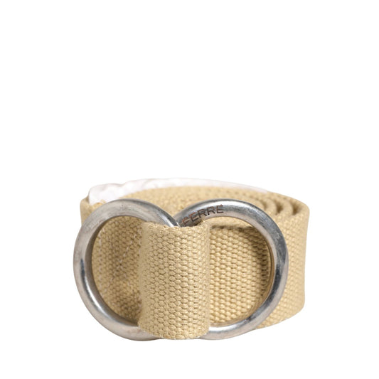 GF Ferre Men Beige Canvas Silver Metal Buckle Cintura Belt
