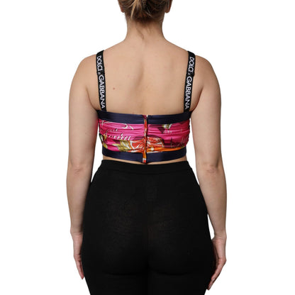 Dolce & Gabbana Multicolor Silk Cropped Bustier Corset Top