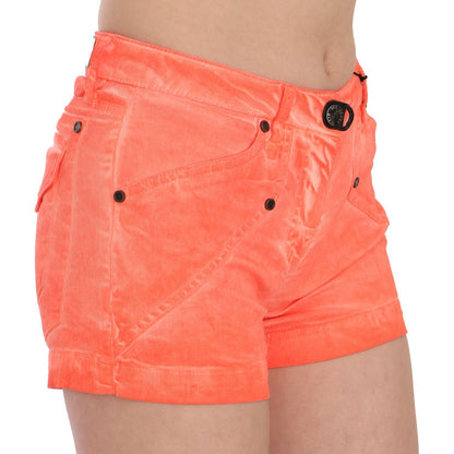 PLEIN SUD Orange Mid Waist Cotton Denim Mini Shorts