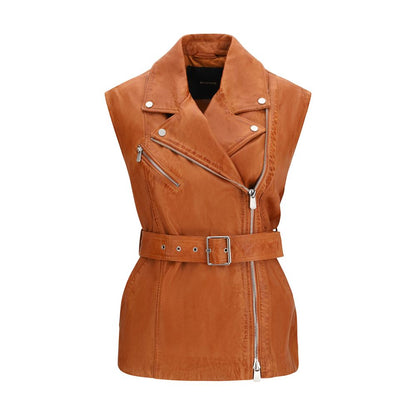 PINKO Brown Goatskin Sleeveless Jacket