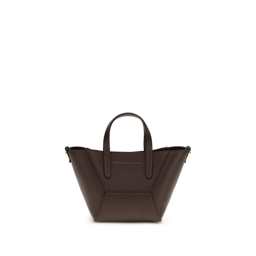 Brunello Cucinelli Bordeaux Calf Leather Bos Taurus Shoulder Bag