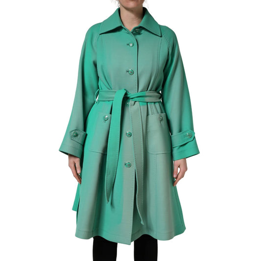 Dolce & Gabbana Green Buttoned Down Belt Trench Coat Jacket