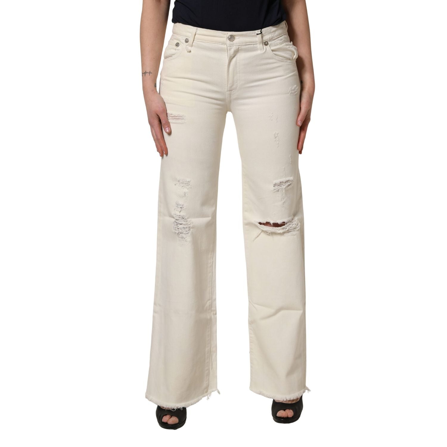 R13 Mid Waisted Bootcut Tattered Denim Trouser Jeans