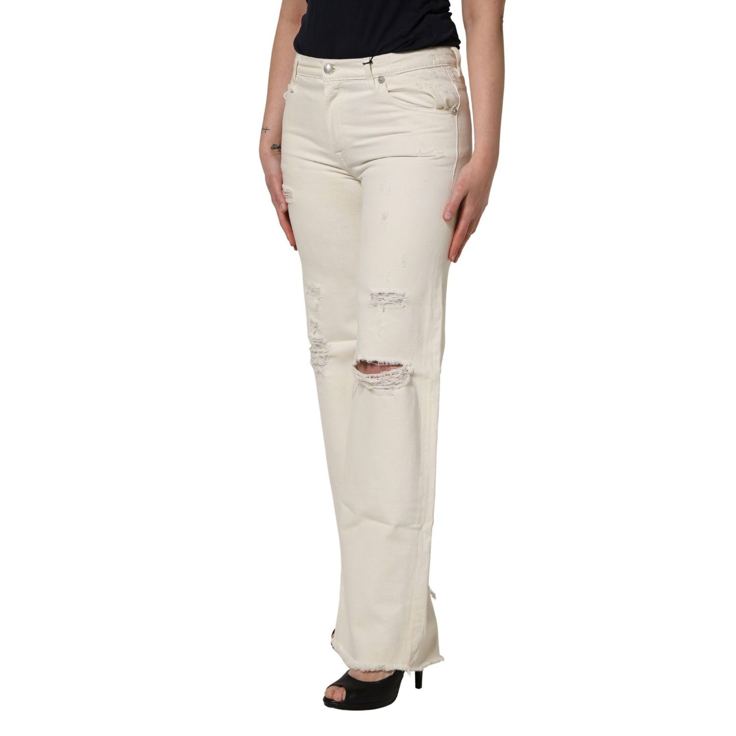 R13 Mid Waisted Bootcut Tattered Denim Trouser Jeans