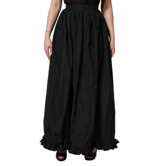 MSGM Black High Waist Pleated A-line Long Maxi Women Skirt