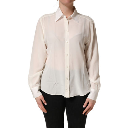Dolce & Gabbana Off White Collared Long Sleeves Blouse Top