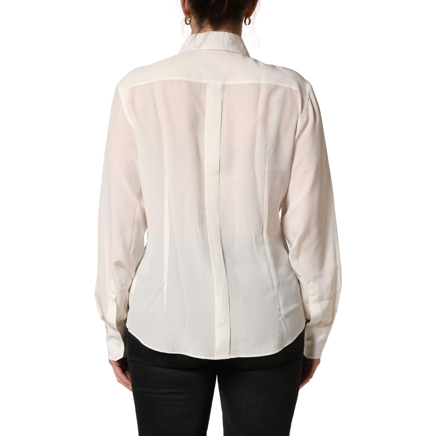 Dolce & Gabbana Off White Collared Long Sleeves Blouse Top