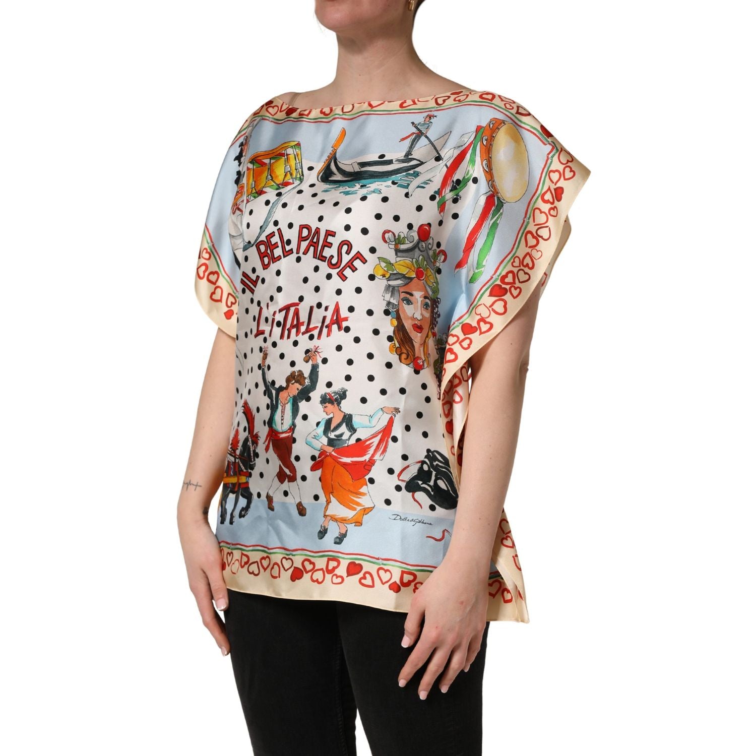 Dolce & Gabbana Multicolor Italy Scenes Graphic Silk Top