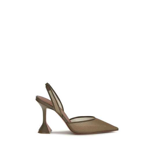 Amina Muaddi Brown Nylon High Heel Pumps
