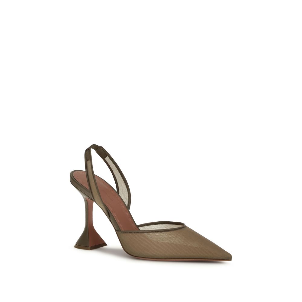 Amina Muaddi Brown Nylon High Heel Pumps