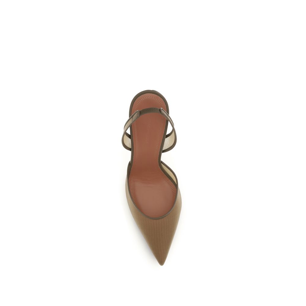 Amina Muaddi Brown Nylon High Heel Pumps