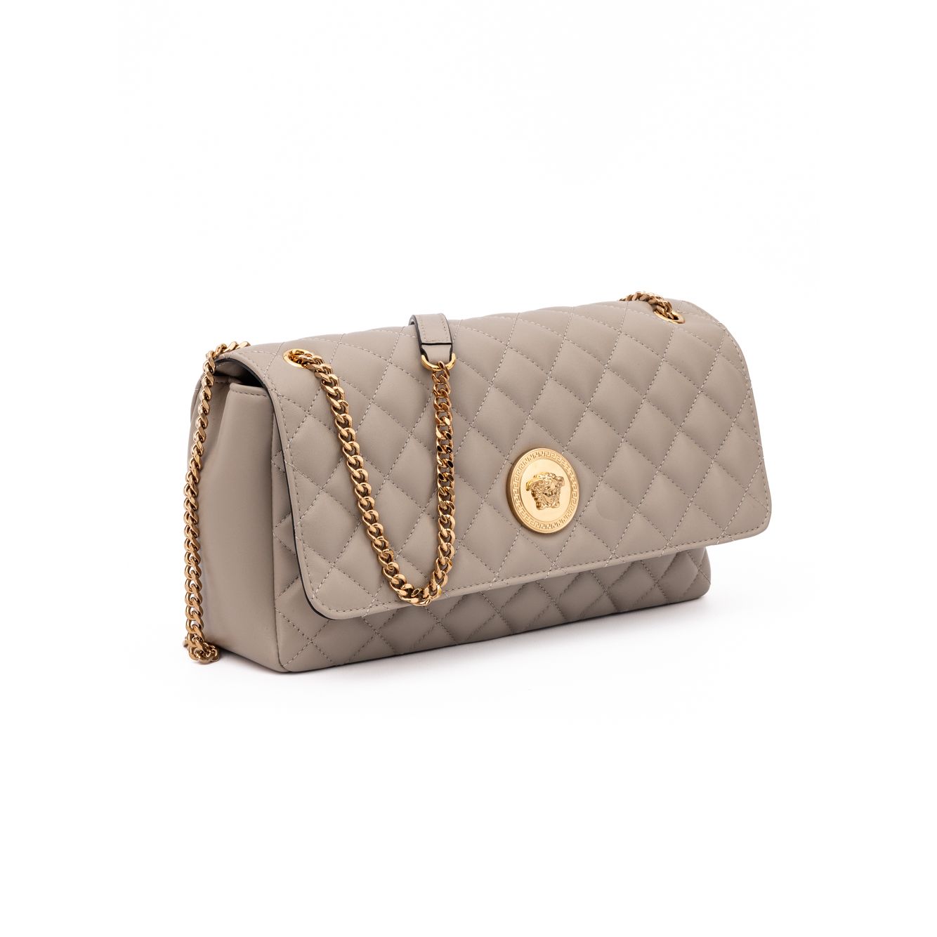 Versace Taupe Quilted Leather Shoulder Strap Bag